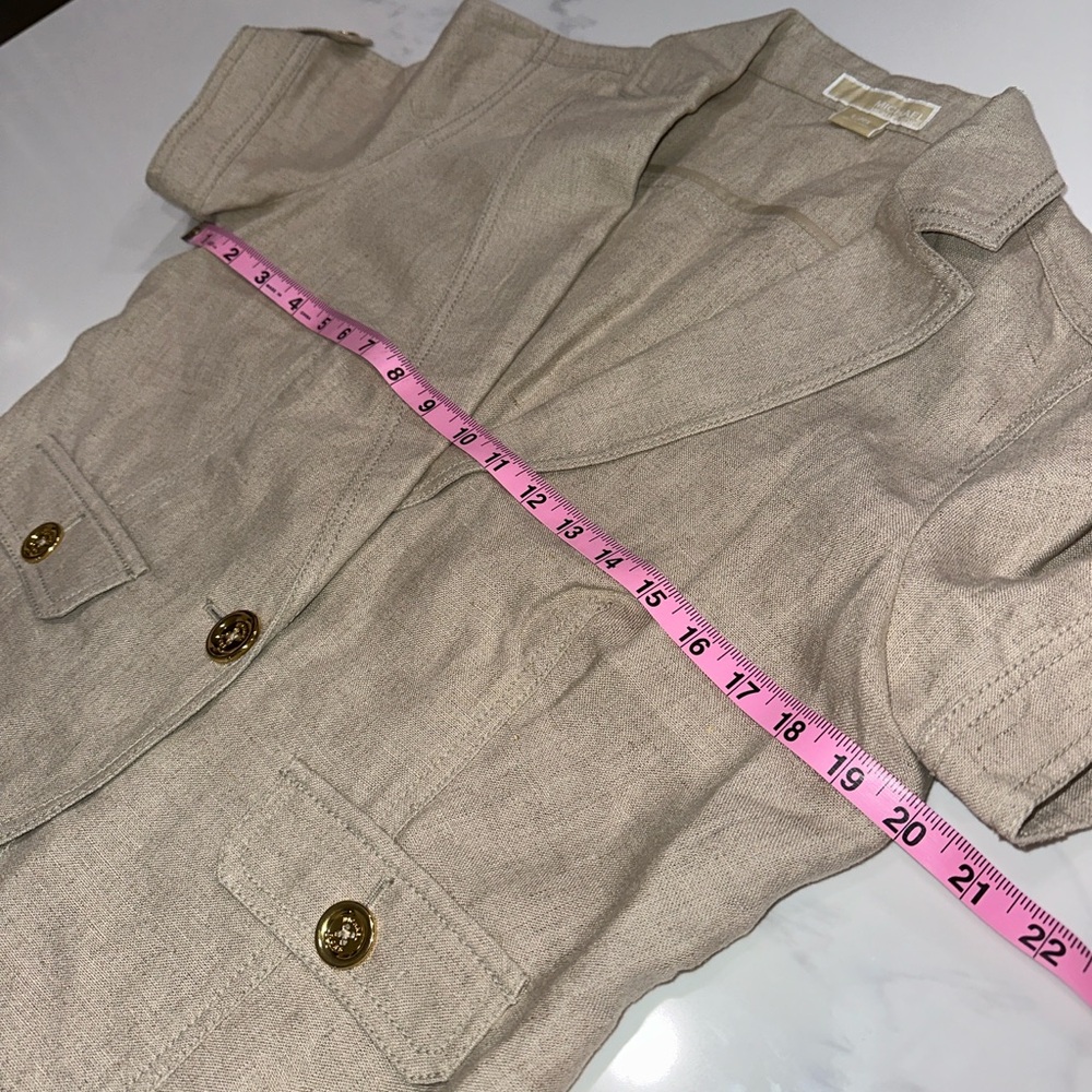 MICHAEL KORS SIZE L~100% LINEN DRESS JACKET BLAZER~PUFF SLEEVES GOLD BUTTON UP - Picture 8 of 16